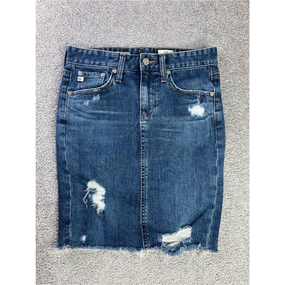 AG Adriano Goldschmied The Erin Distressed Denim Pencil Skirt Size 25 Raw Hem